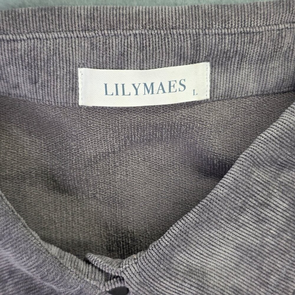 LILYMAES Shirt Womens Large Gray Corduroy Babydoll Peplum Snap Front Top Western - Picture 3 of 11